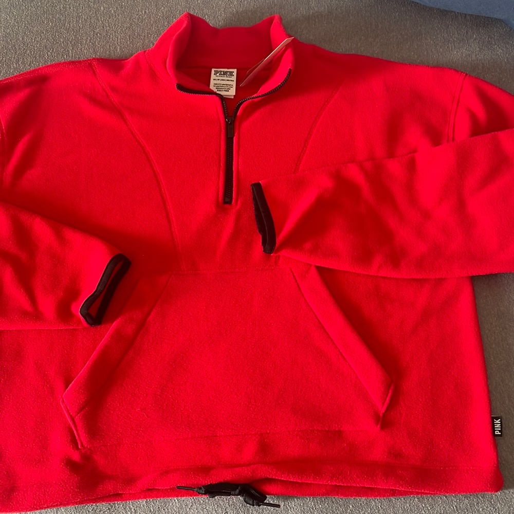 VS PINK  3/4 length fleece. Red w/black trim and 1/4 zip.